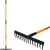 Kerti gereblye, Strend Pro Garden, fekete/sárga, 14 fogú, acél fej, üvegszálas nyél, 34,5 cm munkaszélesség, 136 cm nyél