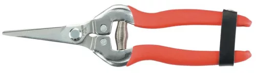 Gyümölcsvágó olló, Strend Pro Premium 803BS, piros, 185 mm, acél test, acél penge, PVC bevonat, egyenes, gyümölcs- és zöldségbetakarításhoz, maximum 5 mm átmérő
