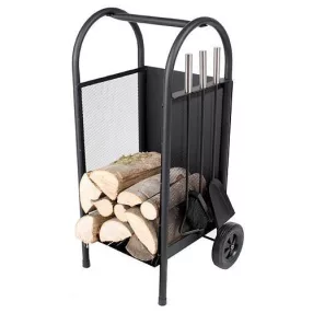   Fatároló, Strend Pro, Homefire LR802, 35 x 35 x 80 cm, kályhához és kandallóhoz, acél, 152 mm-es kerekekkel, szerszámkészlettel