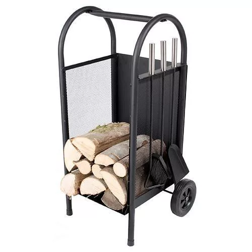 Fatároló, Strend Pro, Homefire LR802, 35 x 35 x 80 cm, kályhához és kandallóhoz, acél, 152 mm-es kerekekkel, szerszámkészlettel