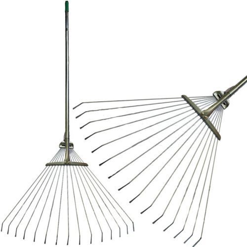 Lombseprű, gereblye, Strend Pro Garden, ezüst, acél fej, fém nyél, 19-45 cm munkaszélesség, 122–154 cm nyél, állítható szélesség, teleszkópos nyél