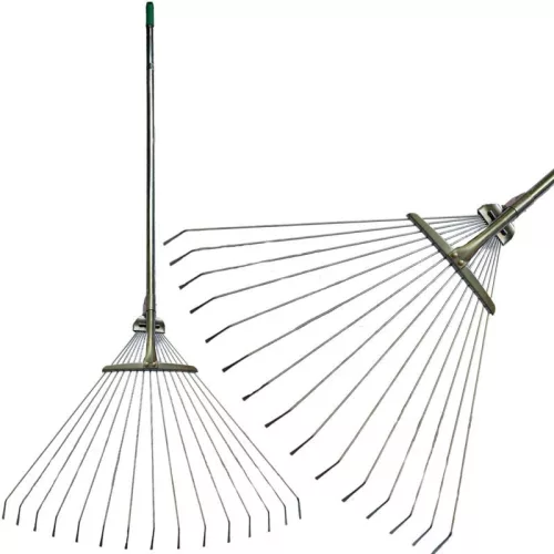 Lombseprű, gereblye, Strend Pro Garden, ezüst, acél fej, fém nyél, 19-45 cm munkaszélesség, 122–154 cm nyél, állítható szélesség, teleszkópos nyél