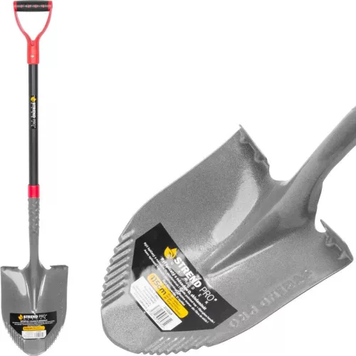 Ásó, Strend Pro Garden Premium ErgoBULL, 115 cm, hegyes fej, szürke/fekete, acél fej, üvegszálas nyél, D markolat, fogazott él, bordázott, vízelvezető kialakítás