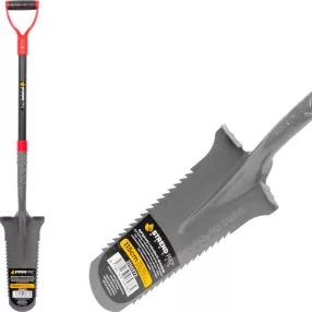   Ásó, Strend Pro Garden Prémium ErgoBULL, 115 cm, keskeny fej, szürke/fekete, acél fej, üvegszálas nyél, D markolat, fogazott él, vízelvezető kialakítás, csatornázó