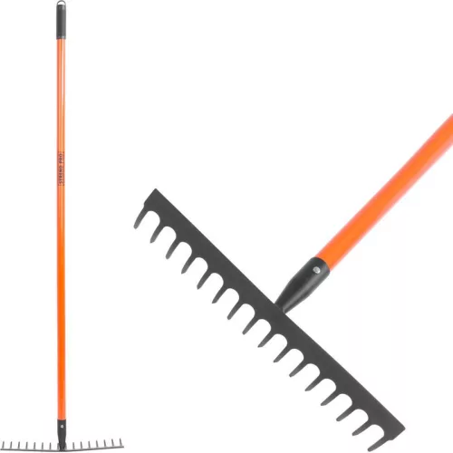 Kerti gereblye, Strend Pro, fekete/zöld, 16 fogú, acél fej, üvegszálas nyél, 40 cm munkaszélesség, 150 cm nyél