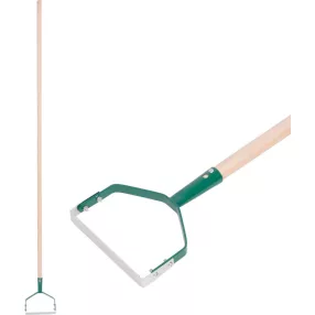   Kézi kultivátor, Strend Pro Garden, zöld, 150 cm, fém fej, fa nyél, talajlazító, ágyás előkészítéshez, trapéz alakú keret