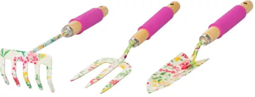 Kerti szerszámkészlet, Strend Pro Garden Ladies Line, 3 db, virágmintás, 1 gereblye, 1 lapát, 1 villa