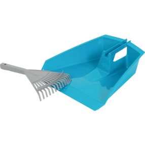   Kézi lombseprű, gereblye lapáttal, Strend Pro Garden, szürke, 14 fogú, műanyag, lapát: kék, műanyag, 57 x 41 cm