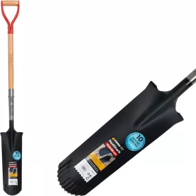   Ásó, Strend Pro Premium RedShark, 128 cm, keskeny fej, fekete, acél fej, fa nyél, D markolat, fogazott él, bordázott, csatornázó