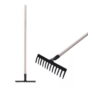   Kerti gereblye, Strend Pro Premium R-606, fekete, 12 fogú, acél fej, fa nyél, 34 cm munkaszélesség, 154 cm nyél