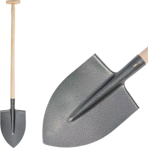 Ásó, Strend Pro Garden S506.WH, hegyes fej, szürke, acél fej, fa nyél, T markolat
