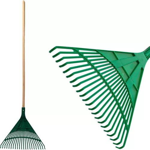 Lombseprű, gereblye, Strend Pro Garden, zöld, 24 fogú, műanyag fej, műanyag nyél, 50 cm munkaszélesség, 170 cm nyél