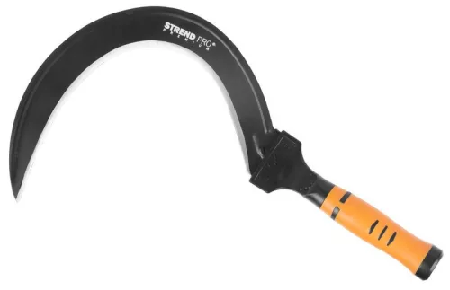 Sarló, Strend Pro Premium, 45 cm, fekete/narancssárga, kovácsolt acél penge, pengehossz: 35 cm, műanyag gumírozott nyél