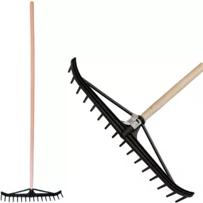   Kerti gereblye, Strend Pro Garden Longbow, fekete, 16 fogú, műanyag fej, fa nyél, 55,5 cm munkaszélesség, 162,5 cm nyél, szénagereblye