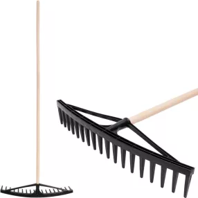   Kerti gereblye, Strend Pro Garden, fekete, 18 fogú, műanyag fej, fa nyél, 60,5 cm munkaszélesség, 165,5 cm nyél, szénagereblye