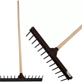   Kerti gereblye, Strend Pro Garden, fekete, 13 fogú, műanyag fej, fa nyél, 46 cm munkaszélesség, 161,5 cm nyél