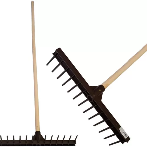Kerti gereblye, Strend Pro Garden, fekete, 13 fogú, műanyag fej, fa nyél, 46 cm munkaszélesség, 161,5 cm nyél