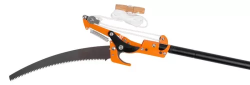 Ágvágó olló, Strend Pro Garden, fekete/narancssárga, teleszkópos rúddal, fűrésszel, 210 cm, alumínium nyél, acél penge, köteles mechanika