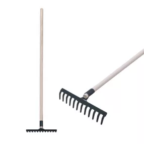   Kerti gereblye, Strend Pro Garden, fekete, 12 fogú, acél fej, fa nyél, 160 cm nyél