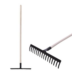   Kerti gereblye, Strend Pro Premium, R-606, fekete, 16 fogú, acél fej, fa nyél, 45,5 cm munkaszélesség, 148,5 cm nyél