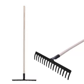   Kerti gereblye, Strend Pro Premium, R-606, fekete, 16 fogú, acél fej, fa nyél, 45,5 cm munkaszélesség, 148,5 cm nyél