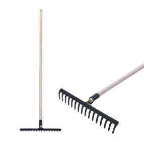   Kerti gereblye, Strend Pro Garden, fekete, 16 fogú, acél fej, fa nyél, 160 cm nyél