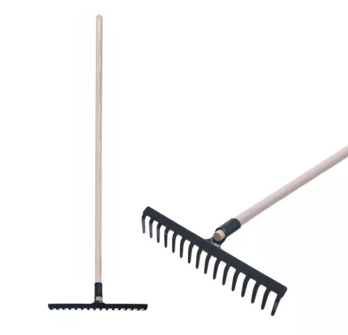Kerti gereblye, Strend Pro Garden, fekete, 16 fogú, acél fej, fa nyél, 160 cm nyél