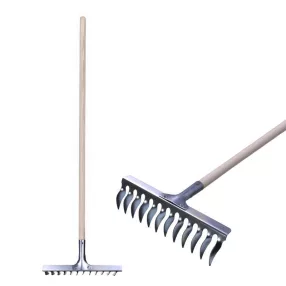   Kerti gereblye, Strend Pro Garden R108A.WH, ezüst, 12 fogú, acél fej, fa nyél, 33 cm munkaszélesség, 160 cm nyél, gyepszellőztető