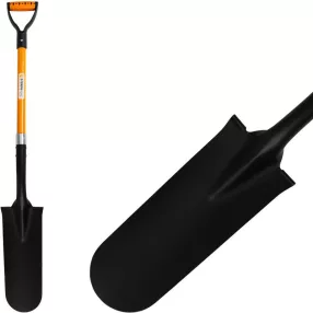   Ásó, Strend Pro Garden, keskeny fej, fekete/narancssárga, acél fej, acél nyél, D markolat, csatornázó