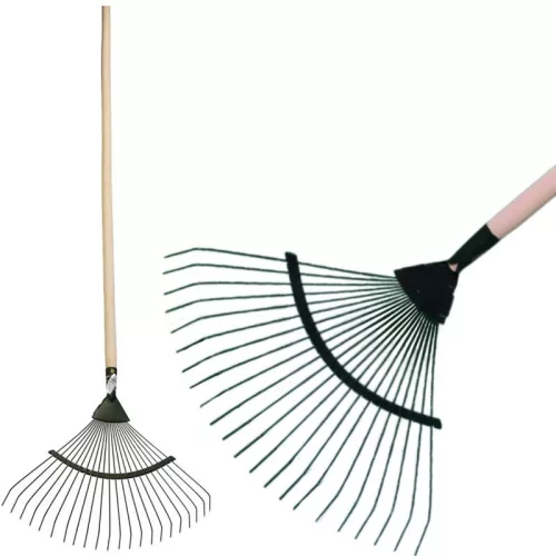 Lombseprű, gereblye, Strend Pro Garden, fekete, 22 fogú, acél fej, fa nyél, 42 cm munkaszélesség, 192 cm nyél
