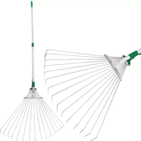  Lombseprű, gereblye, Strend Pro Garden, ezüst, 15 fogú, acél fej, alumínium nyél, 19-54 cm munkaszélesség, 78–158 cm nyél, állítható szélesség, teleszkópos nyél