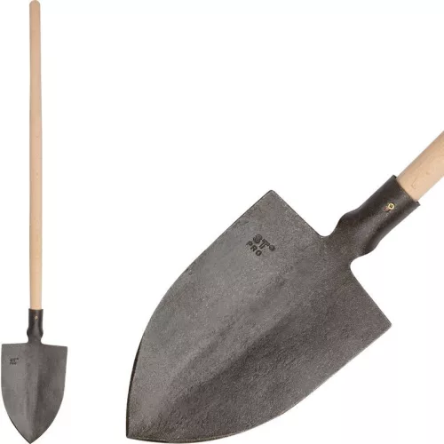 Ásó, Strend Pro Garden Gardex, hegyes fej, sötétszürke, kovácsolt acél fej, egyenes fa nyél