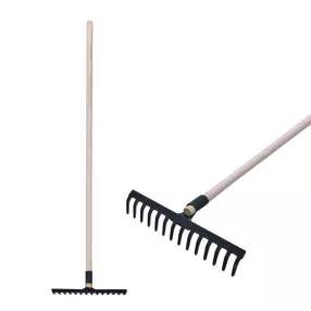   Kerti gereblye, R105, fekete, 14 fogú, acél fej, fa nyél, 35 cm munkaszélesség, 180 cm nyél (TC211520)