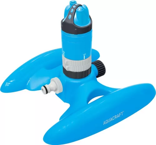 Kerti locsolófej, Aquacraft 270150 Prémium, kék, forgó 360°, 5 permetezési mód, állítható szektorszórás, maximum 315 m2 öntözési terület