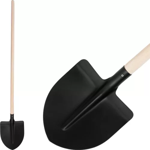 Lapát, Strend Pro Garden 714-28, fekete, 130 cm, acél fej, fa nyél, íves