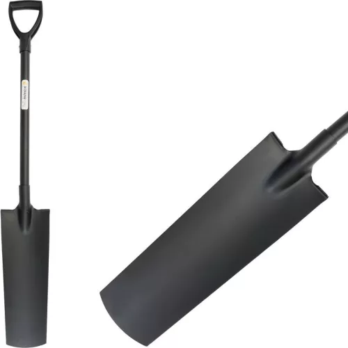 Ásó, Strend Pro Garden, keskeny fej, fekete, acél fej, acél nyél, D markolat, csatornázó