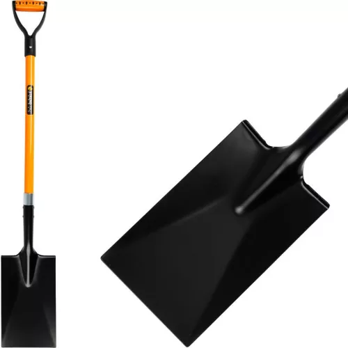 Ásó, Strend Pro Garden, egyenes fej, fekete/sárga, acél fej, üvegszálas nyél, D markolat