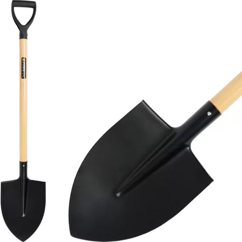 Ásó, Strend Pro Garden, hegyes fej, fekete, acél fej, fa nyél, D markolat