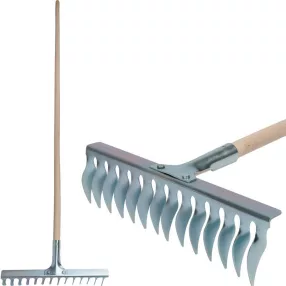   Kerti gereblye, Strend Pro Garden R108A.WH, ezüst, 14 fogú, acél fej, fa nyél, 38 cm munkaszélesség, 167 cm nyél, gyepszellőztető