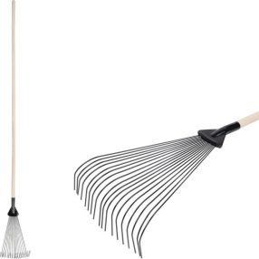   Lombseprű, gereblye, Strend Pro Garden, fekete, 18 fogú, acél fej, fa nyél, 22,5 cm munkaszélesség, 200 cm nyél