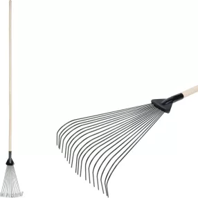   Lombseprű, gereblye, Strend Pro Garden, fekete, 18 fogú, acél fej, fa nyél, 22,5 cm munkaszélesség, 200 cm nyél