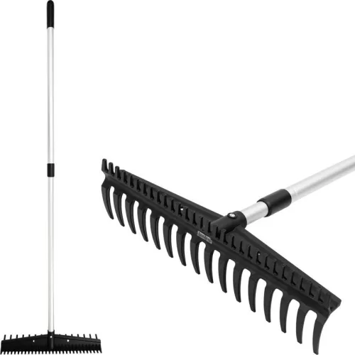 Kerti gereblye, Strend Pro Premium S891-AL, fekete/ezüst, 16 fogú, műanyag fej, alumínium nyél, 44,5 cm munkaszélesség, kétoldalas, simító éllel, teleszkópos nyél