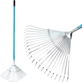   Lombseprű, gereblye, Aquacraft 380352, ezüst/kék/fekete, 22 fogú, acél fej, alumínium nyél, 46 cm munkaszélesség, 158 cm nyél