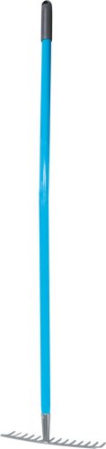 Kerti gereblye, Aquacraft 380382, kék/szürke, 14 fogú, acél fej, fém nyél, 36 cm munkaszélesség, 140 cm nyél