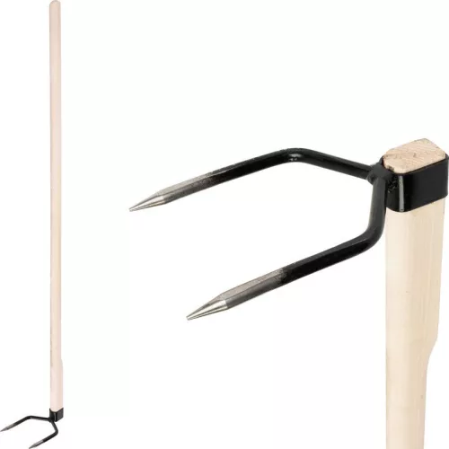 Kézi kultivátor, Strend Pro Garden, fekete, 120 cm, acél, fa nyél, talajlazító, 2 karom, ágyásokhoz