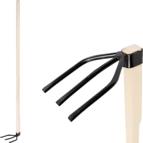   Kézi kultivátor, Strend Pro Garden, fekete, 120 cm, acél, fa nyél, talajlazító, 3 karom, ágyásokhoz