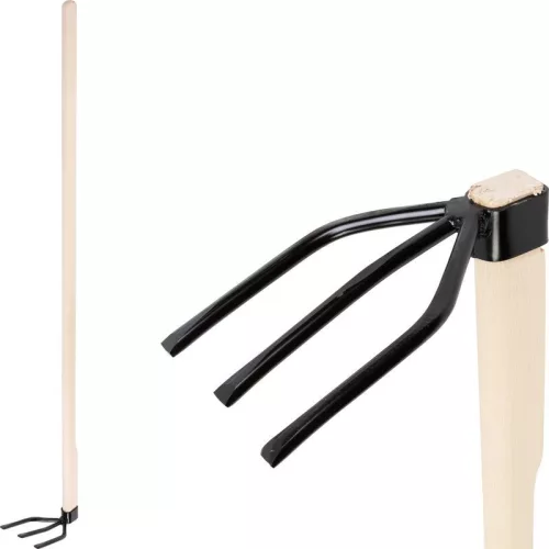 Kézi kultivátor, Strend Pro Garden, fekete, 120 cm, acél, fa nyél, talajlazító, 3 karom, ágyásokhoz