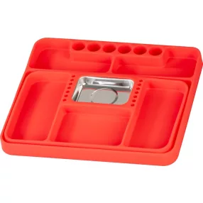   Mágneses csavartálca, Strend Pro, piros, 27,2 × 24 × 2,5 cm, szilikon, csúszásmentes, több rekesszel, neodímium mágnes, karcálló