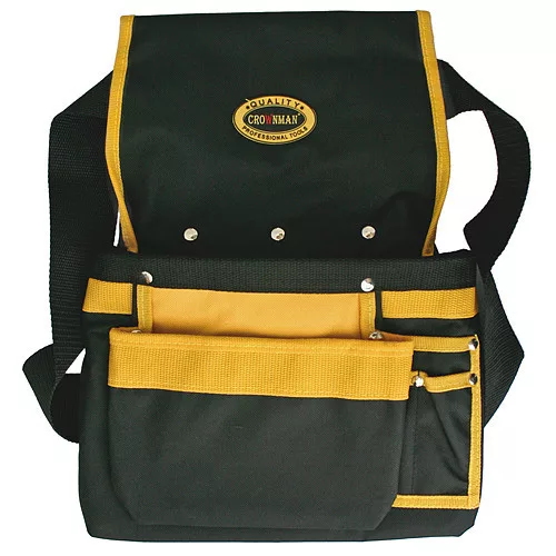 Szerszámtartó övtáska, Strend Pro TB-1004, 38,5 x 28 cm, fekete-sárga, bőr, övre fűzhető, több rekesszel, két fogantyúval