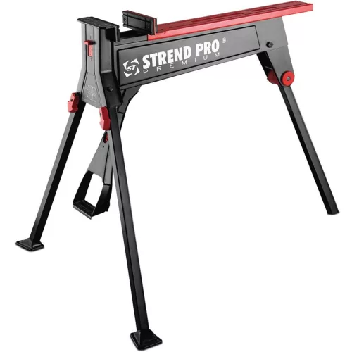 Munkaasztal, Strend Pro Premium WB955, fekete/piros, 0–95,5 cm befogási tartomány, összecsukható, multifunkciós, háromlábú, 300 kg terhelhetőség